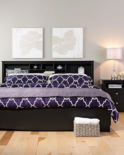 Prepac's Fremont 2 Drawer Nightstand: Elegant Bedroom Furniture, Bedside Table with Open Shelf, 23.25"W x 16"D x 28"H, Black - BDC-2428 - LeafyLoom