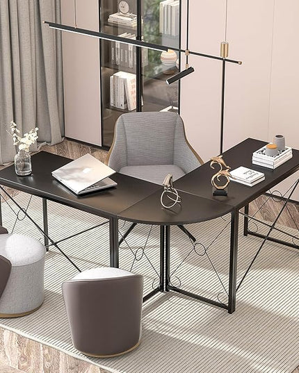VECELO 59"x59" L Shaped Desk for Computer Gaming Multi-Usage Long 2 Person Table for Home Office Sturdy Writing Workstation, Easy Assembly/Saving Space, Black - LeafyLoom
