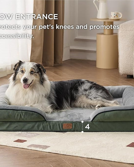 Bedsure Orthopedic Dog Bed for Extra Large Dogs - XL Plus Waterproof Dog Sofa Beds, Supportive Foam Pet Couch Bed with Removable Washable Cover, Waterproof Lining and Nonskid Bottom, Dark Green BEDSURE