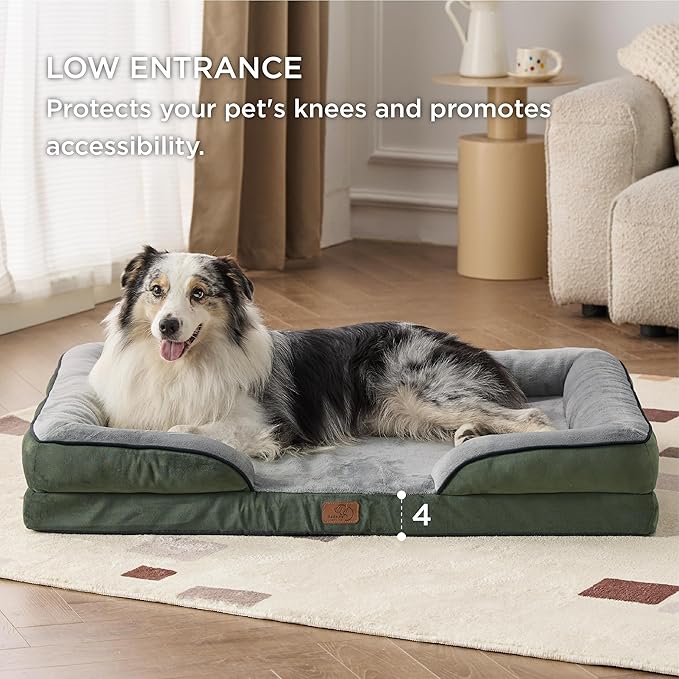 Bedsure Orthopedic Dog Bed for Extra Large Dogs - XL Plus Waterproof Dog Sofa Beds, Supportive Foam Pet Couch Bed with Removable Washable Cover, Waterproof Lining and Nonskid Bottom, Dark Green BEDSURE