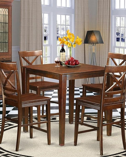 East West Furniture VNQU5-MAH-W Vernon 5 Piece Counter Height Pub Set Includes a Square Dining Room Table and 4 Kitchen Chairs, 36x36 Inch, Mahogany - LeafyLoom