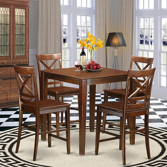 East West Furniture VNQU5-MAH-W Vernon 5 Piece Counter Height Pub Set Includes a Square Dining Room Table and 4 Kitchen Chairs, 36x36 Inch, Mahogany - LeafyLoom