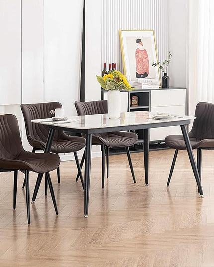 YOUTASTE Brown Dining Chairs Set of 2 Upholstered Mid Century Modern Kitchen&Dining Room Chairs Armless Faux Leather Accent Chairs Vanity Lounge Side Chair with Back for Waiting Room Bedrooms - LeafyLoom
