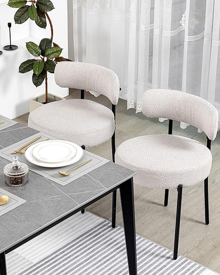 DYHOME Light Grey Dining Chairs Set of 4, Modern Dining Room Chairs Mid-Century, Round Upholstered Kitchen Chairs with Black Metal Legs, Boucle Sherpa Dining Chair - LeafyLoom