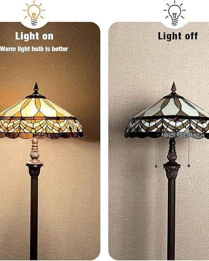 Capulina Tiffany Floor Lamp Amber Melody Antique Style Stained Glass Standing Reading Light 2-Light 16X16X66 Inches for Living Room Bedroom Home Office - LeafyLoom
