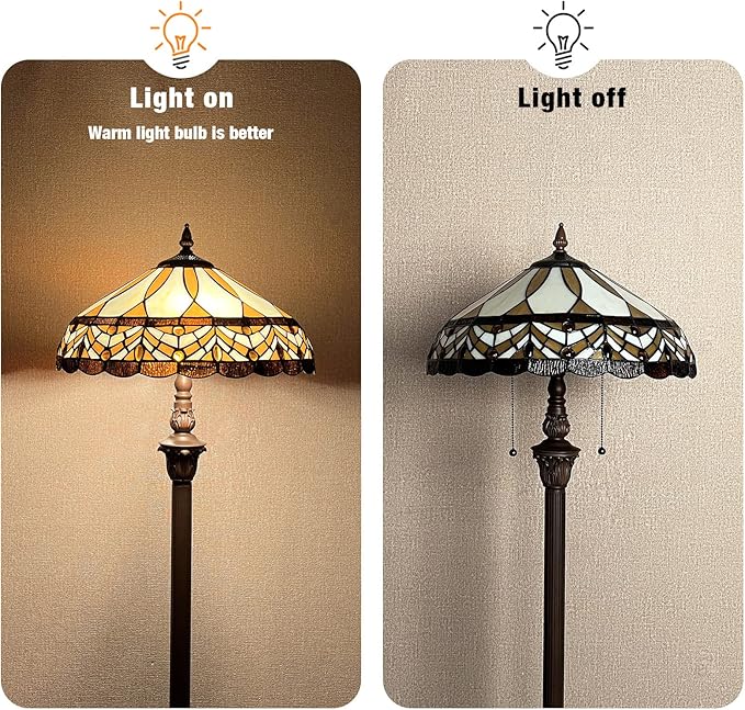 Capulina Tiffany Floor Lamp Amber Melody Antique Style Stained Glass Standing Reading Light 2-Light 16X16X66 Inches for Living Room Bedroom Home Office - LeafyLoom
