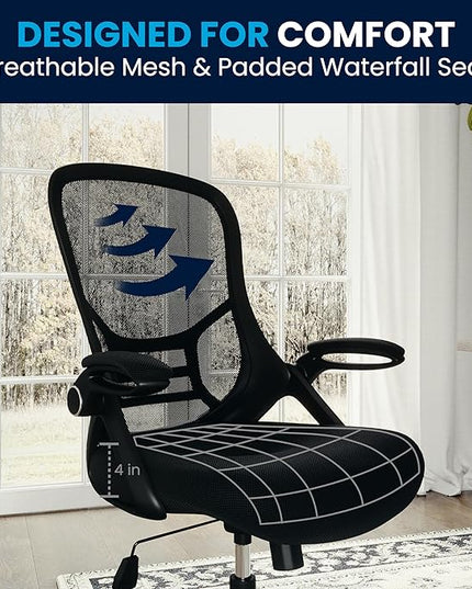 Flash Furniture Porter High Back Black Mesh Ergonomic Swivel Office Chair with Black Frame and Flip-up Arms - LeafyLoom