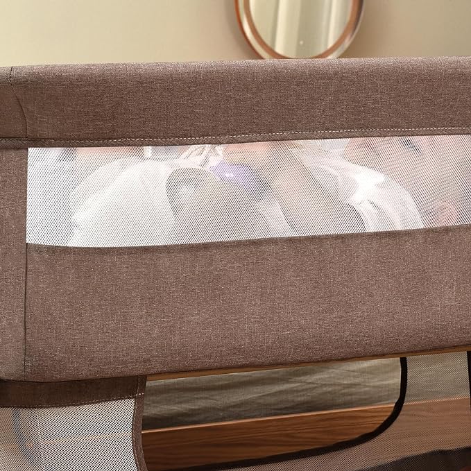 Baby Crib,3 in 1 Baby Bassinet Bedside Crib Adjustable Portable Bed for Infant,Baby Newborn Must Have Bed,Khaki - LeafyLoom