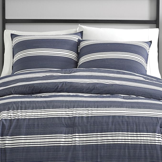 Nautica - Twin Comforter Set, Cotton Reversible Bedding with Matching Sham, Stylish Home Decor, Dorm Room Essentials (Craver Navy, Twin/Twin XL) - LeafyLoom