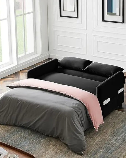 57.1" Convertible Sofa Bed, 3 in 1 Multi-Functional Lounge Chair Sleeper Loveseat , Pull Out Couch Guest Bed Futon Sofabed Sofacama with Adjustable Backrest and Side Pockets for Living Room Office - LeafyLoom