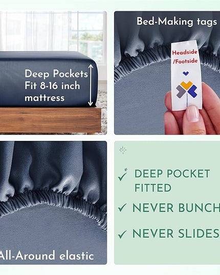 California Design Den - Luxury Full Size Sheet Set - 100% Cotton, 600 Thread Count Deep Pocket Full Size Bed Sheets, Hotel-Quality Cooling Sheets with Sateen Weave - Royal Navy Blue - LeafyLoom