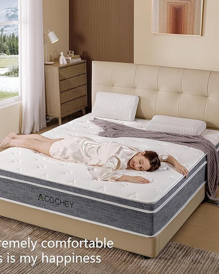 12 Inch Queen Mattress Memory Foam and Spring Hybrid Mattresses,Medium Firm Feel Grey Queen Mattress in a Box,Quality Comfort and Adaptive Support Breathable Cooling Mattresses,CertiPUR-US. - LeafyLoom