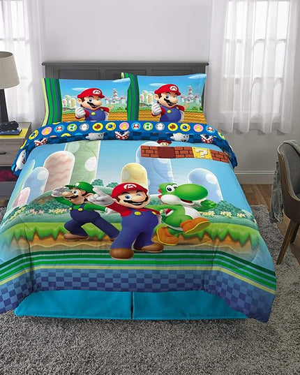 Franco Kids Bedding Super Soft Comforter and Sheet Set, (5 Piece) Full Size, Mario - LeafyLoom