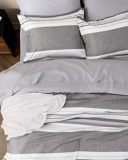 Bedsure King Size Comforter Set - 7 Pieces Grey White Striped Bedding Sets King Bed in A Bag with Comforters King Size, Sheets, Pillowcases & Shams, Bed Sets - LeafyLoom