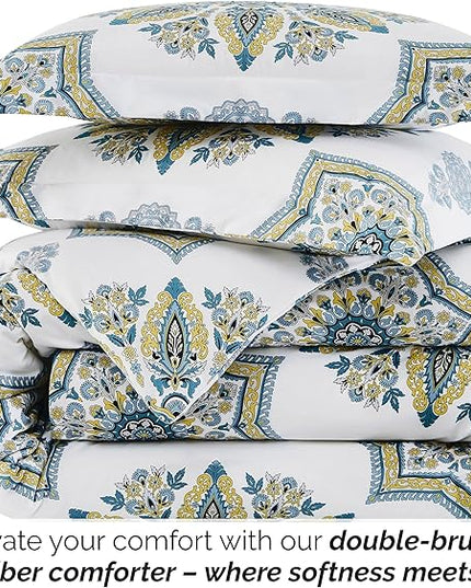 Southshore Fine Living, Inc. Oversized Twin Comforter Bedding Set, Down Alternative Boho Bedspread, Paisley Floral Print Comforter, Twin or Twin XL Comforter with Matching Sham, Aqua on White - LeafyLoom