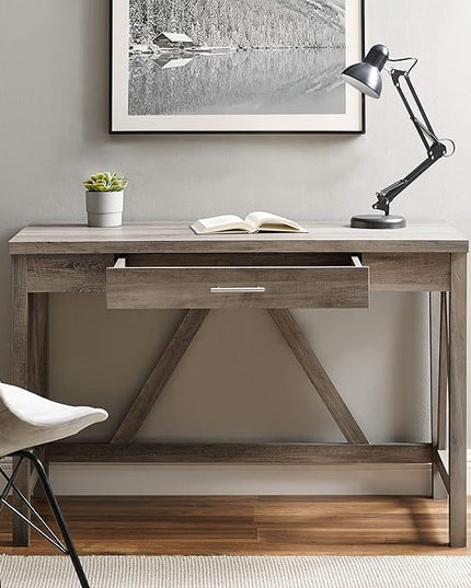 Walker Edison Rustic Farmhouse Wood Computer Writing Desk Home Office Workstation Small, 46 Inch, Grey - LeafyLoom