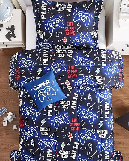 KALEIDOSPACE Kids Comforter Set Full Size for Boys, Glow in The Dark Gamer Bedding Set Full-1 Full Comforter, 1 Decor Pillow, 2 Pillow Shams - LeafyLoom