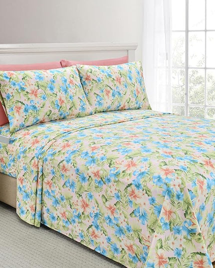 Elegant Comfort Softest and Coziest 6-Piece Sheet Set - 1500 Premium Hotel Quality Microfiber - Deep Pocket, Wrinkle Resistant 6-Piece Floral Magnolia Pattern Bed Sheet Set, Full, Magnolia - LeafyLoom