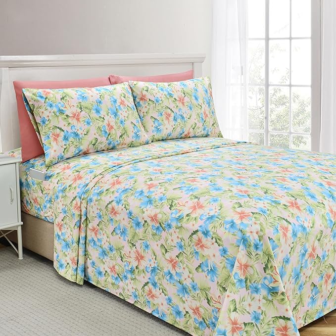 Elegant Comfort Softest and Coziest 6-Piece Sheet Set - 1500 Premium Hotel Quality Microfiber - Deep Pocket, Wrinkle Resistant 6-Piece Floral Magnolia Pattern Bed Sheet Set, Full, Magnolia - LeafyLoom