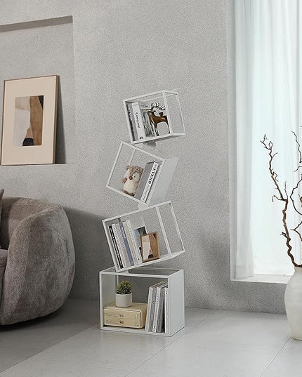 Bookshelf, 4-Tier Bookcase White, White Bookshelf, 4 Tier Bookshelf, 49''Tall Industrial Bookshelf, Modern Book Storage, Storage Shelves for CDs/Books/Home Decor, Display Shelf - LeafyLoom
