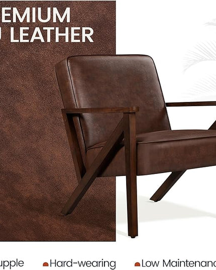 Yaheetech Accent Chair, Armchair with Strong Wood Frame, PU Leather Modern Retro Lounge Chair for Living Room/Lounge/Office/Reception Area, 2 Pieces, Dark Brown - LeafyLoom