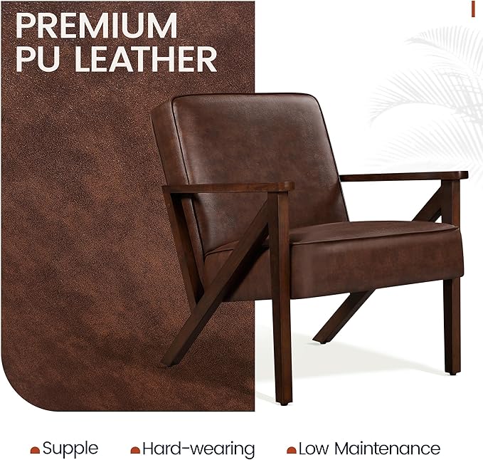 Yaheetech Accent Chair, Armchair with Strong Wood Frame, PU Leather Modern Retro Lounge Chair for Living Room/Lounge/Office/Reception Area, 2 Pieces, Dark Brown - LeafyLoom