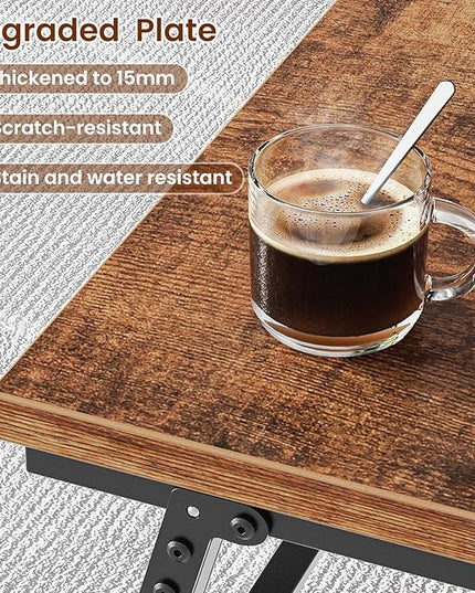 Folding Coffee Table, Leg Latches Portable Sturdy Floor Table Desk for Sitting on The Floor, No Assembly Low Coffee Table for Living Room, Home, Office, Rustic Brown, 41.34L×21.65W×15.75H - LeafyLoom