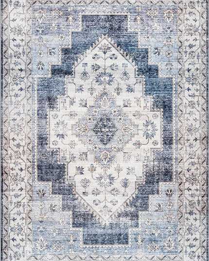 nuLOOM Dania Machine Washable Medallion Ultra Thin Area Rug, 8' x 10', Navy - LeafyLoom