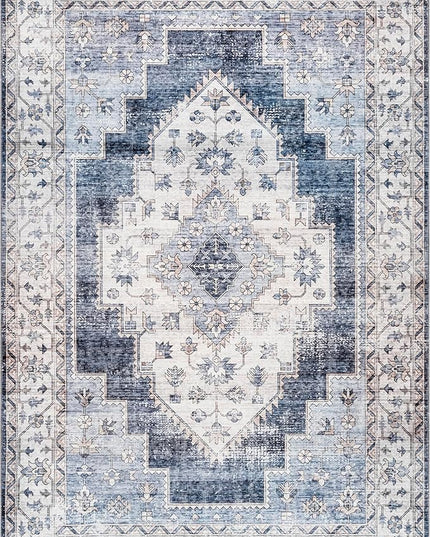 nuLOOM Dania Machine Washable Medallion Ultra Thin Area Rug, 9' x 12', Navy - LeafyLoom