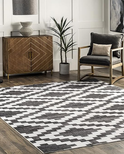 nuLOOM Tamera Modern Diamonds Machine Washable Ultra Thin Area Rug, 5' x 8', Grey - LeafyLoom