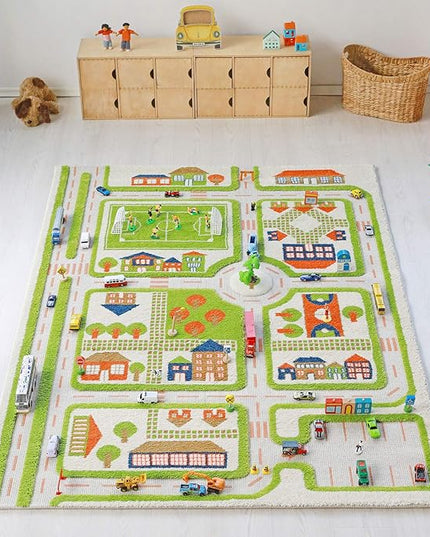 IVI 3D Play Carpet 71 x 52.5-inch Educational Green Traffic Soft Floor Rug Mat for Bedroom, Kids Den, or Playroom, Large - LeafyLoom