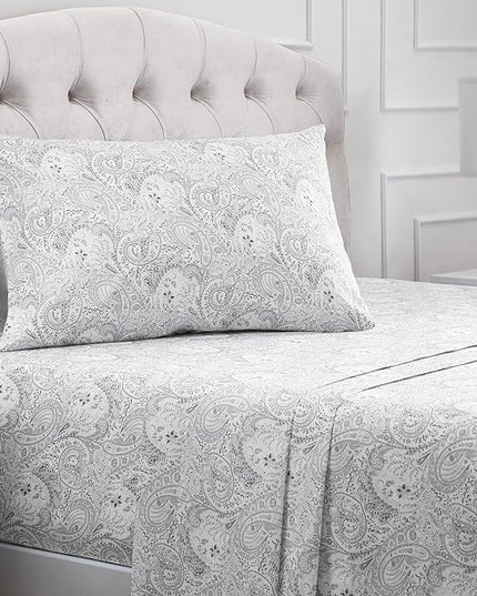 Mellanni Twin XL Sheets Set - 3 PC Iconic Collection Bedding Sheets & Pillowcases - Hotel Luxury, Extra Soft, Cooling Bed Sheets - Deep Pocket up to 16 inch (Twin Extra Long, Paisley Gray) - LeafyLoom