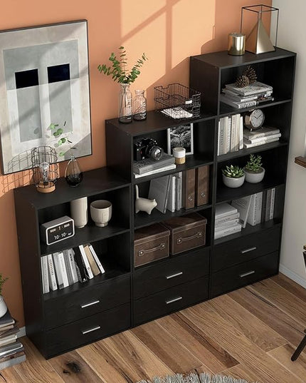 Apexa 4-Tier Cube Storage Organizer Shelves, Stackable Wood Bookcase Fits Cubby Bins for Organization, Dorm Teen Room Decor & Home Office, Black - LeafyLoom