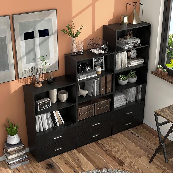 Apexa 4-Tier Cube Storage Organizer Shelves, Stackable Wood Bookcase Fits Cubby Bins for Organization, Dorm Teen Room Decor & Home Office, Black - LeafyLoom