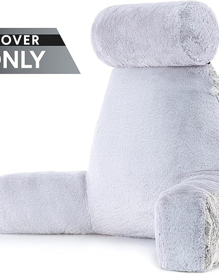 XXL Husband Pillow Cover Only - Rare Baby Arctic Grey Wolf Fur Backrest Pillowcase Set, Two-Tone Reversible Double Sided Fabulous Faux Fur Reading & Bed Rest, Thick Zippers, 2 Sided Solid Neck Rolls - LeafyLoom