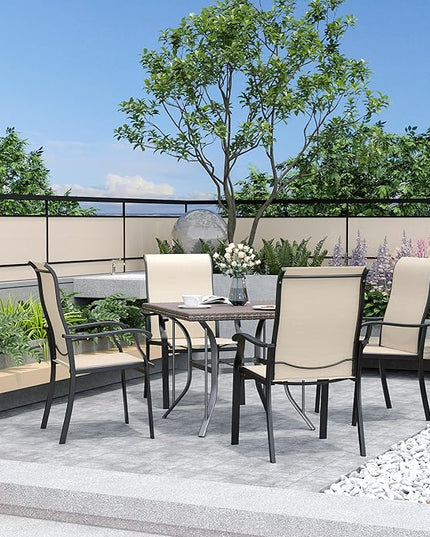 Pamapic 5 Pieces Patio Dining Set, Outdoor Table and Chairs for Garden Backyard Poolside Deck,Outdoor Furniture Set with Square Plastic-Wood Table Top,4 Textilene Chairs,Beige - LeafyLoom
