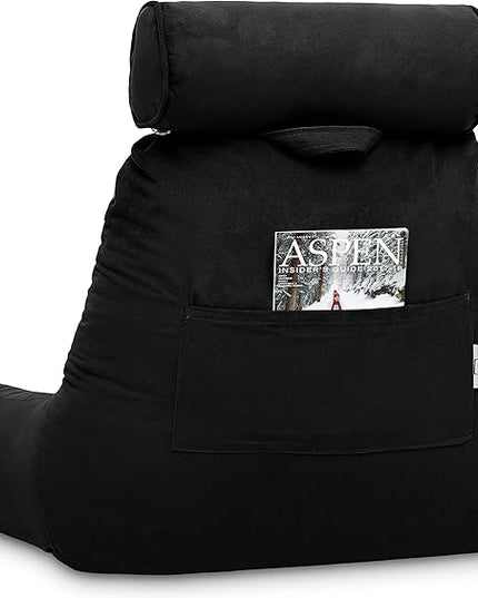 Husband Pillow XXL Cover Aspen Edition Sable Black, Reversible Microfiber to Microsuede, Side & Back Pockets - Handle for Easy Transport - Super Cozy Bed Rest Pillow Cover with Arms - Easy Care - LeafyLoom