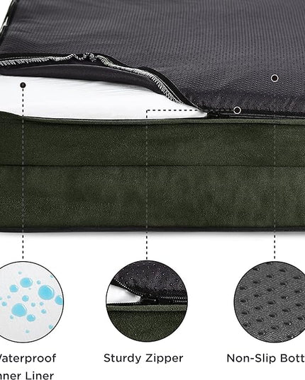 Bedsure Orthopedic Dog Bed for Extra Large Dogs - XL Plus Waterproof Dog Sofa Beds, Supportive Foam Pet Couch Bed with Removable Washable Cover, Waterproof Lining and Nonskid Bottom, Dark Green BEDSURE