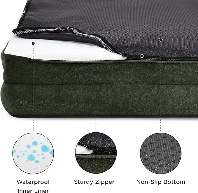 Bedsure Orthopedic Dog Bed for Extra Large Dogs - XL Plus Waterproof Dog Sofa Beds, Supportive Foam Pet Couch Bed with Removable Washable Cover, Waterproof Lining and Nonskid Bottom, Dark Green BEDSURE