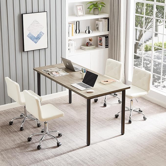 VECELO PU Leather Mid-Back Armless Desk Chair Adjustable Height 360° Rolling Swivel for Home Office Work, White - LeafyLoom