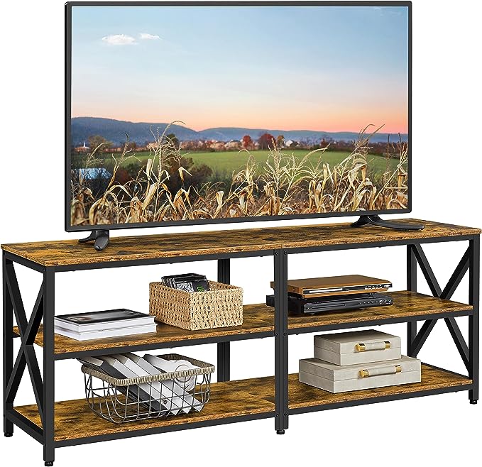Yaheetech TV Stand for TVs Up to 70 Inches, Entertainment Center with 3-Tier Wooden Storage Shelves TV Console for Living Room, Rustic Brown - LeafyLoom