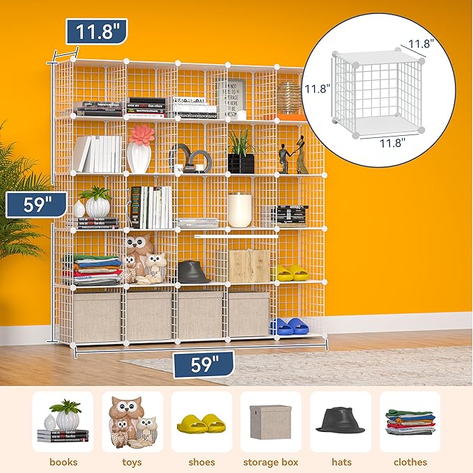 TUMUCUTE Closet Organizer,25-Cube Closet Organizers and Storage,Closet Cabinet Metal Shelf Rack Storage Shelves Bookshelf,Toy Organizers and Storage Bins - LeafyLoom