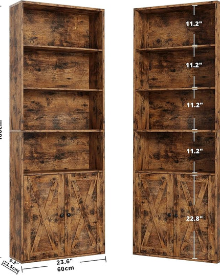IRONCK Industrial Bookshelves and Bookcases with Doors Set of 2 Floor Standing 6 Shelf Display Storage Shelves 70 in Tall Bookcase for Home Office, Living Room - LeafyLoom