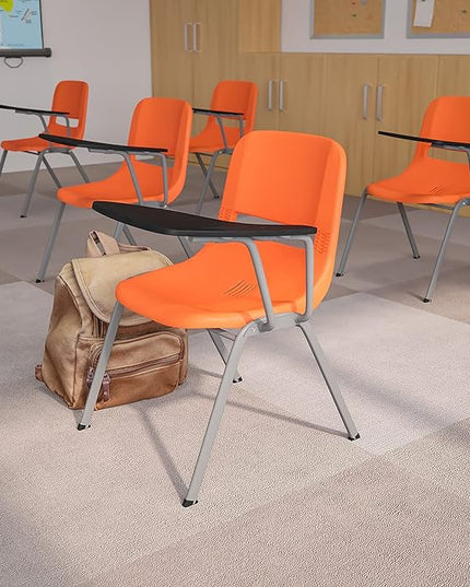 Flash Furniture HERCULES 5 Pack Orange Ergonomic Shell Chair with Left Handed Flip-Up Tablet Arm - LeafyLoom