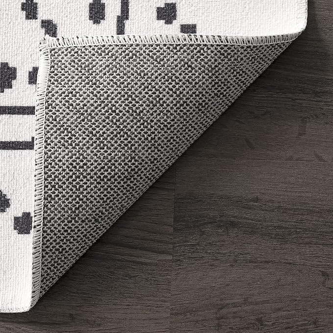 nuLOOM Mila Machine Washable Diamond Trellis Ultra Thin Runner Rug, 2' 6" x 6', White - LeafyLoom