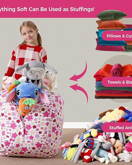 Aubliss Stuffed Animal Bean Bag Storage Chair (Pink Star, Medium (32'')) - LeafyLoom