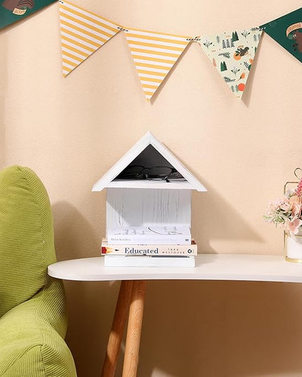 Wooden Floating Bedside Bookshel,Desktop Wooden Book Stand, Mini Library Shelf for glasses, Side Table Book Lover Organization Book for Book Lover (White) - LeafyLoom