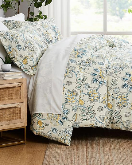 Southshore Fine Living, Inc. Wanderlust Oversized Twin Comforter Set, Down Alternative Boho Bedspread, Victorian Print Comforter, Twin or Twin XL Comforter with Matching Sham, Cream Floral Print - LeafyLoom