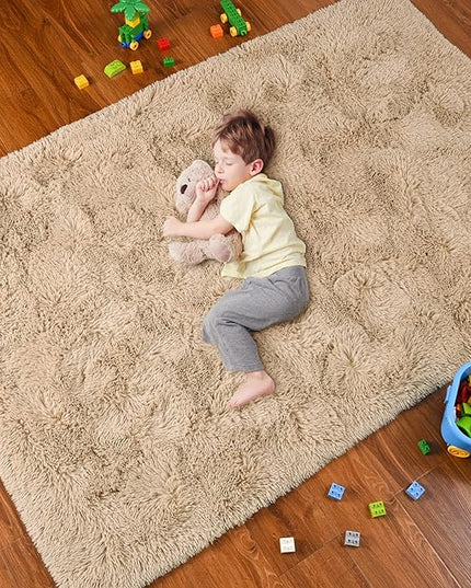 Softlife Rug for Bedroom 4x5.3 Feet Area Rug for Living Room Super Soft Shaggy Rugs for Kids Room Fluffy Fuzzy Carpets Long Plush Bedside Rug Nursery Christmas Home Decor for Boys Girls, Beige - LeafyLoom