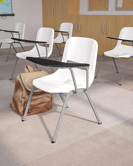 Flash Furniture HERCULES 5 Pack White Ergonomic Shell Chair with Left Handed Flip-Up Tablet Arm - LeafyLoom